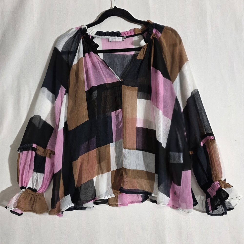 Coster Copenhagen Colorful Geometric long sleeves sheer V neck blouse